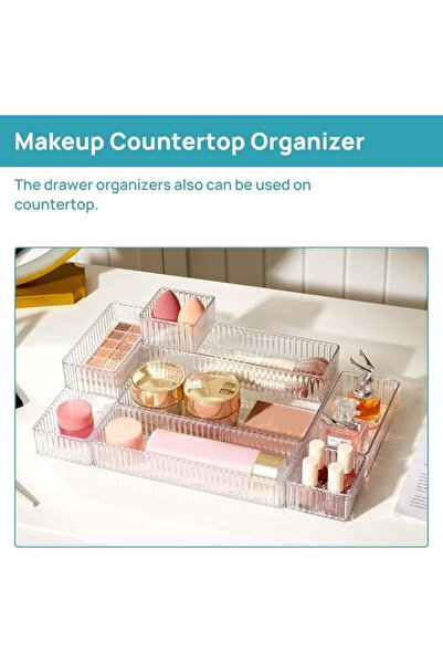 Saharaz 7 PCS Clear Acrylic Drawer Organizers Bins,4-Size Stackable Makeup and Vanity Drawer Organizer Trays