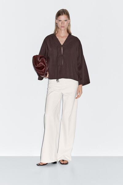 Massimo Dutti Bağcıklı crop gömlek