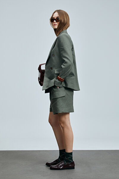 Lufian Mıreler Kadın Keten Ceket Haki