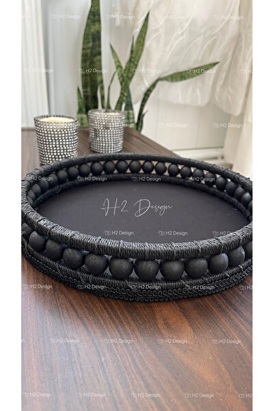 H2 Design El Yapımı Dekoratif Siyah Tepsi 27-28 Cm