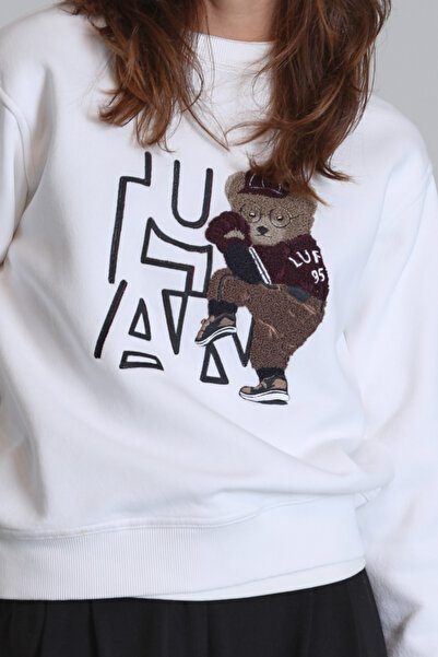 Lufian Pıtcher Kadın Örme Sweatshırt Kırık Beyaz