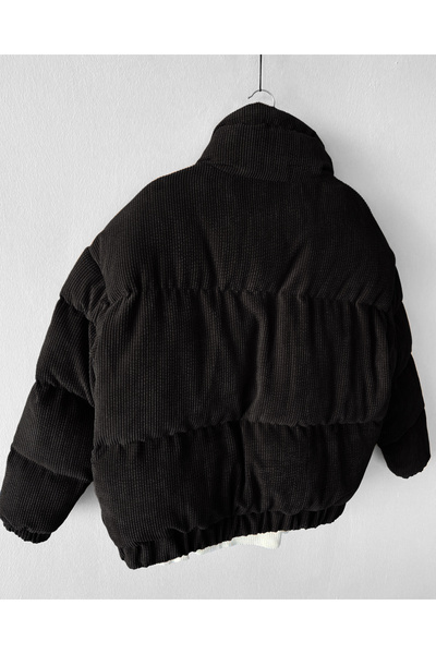 NO1 KONSEPT Μαύρο βελούδινο παλτό με ζιβάγκο κοτλέ