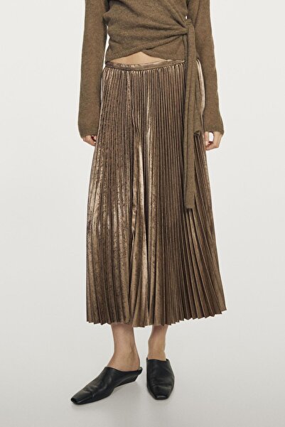 Massimo Dutti Pilili metalik görünümlü midi etek
