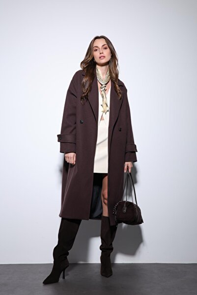 Antioch Brown Women's Soft Textured Oversize Double Breasted Coat