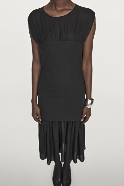 Massimo Dutti Kontrast yarı transparan midi elbise