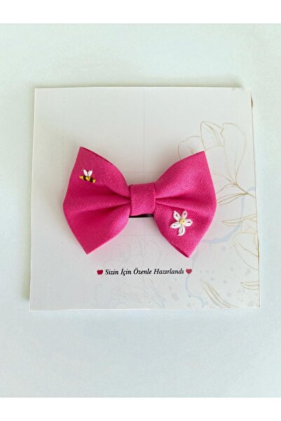 EGOMİ Bee Embroidered Pink Hairless Baby Hair Clip (1 Piece)