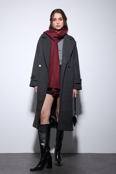 Antioch Anthracite Women's Soft Textured Oversize Double Breasted Coat