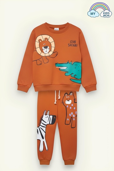 My Kids Wear Erkek Çocuk Pamuklu 3 İplik Hayvan Figürlü Alt Üst Takım 2-8 Yaş 12210