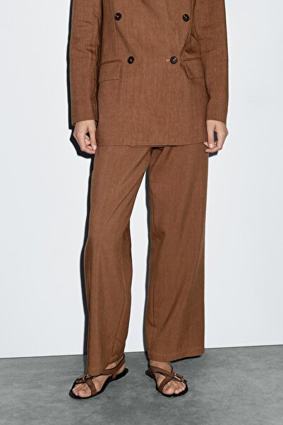 Massimo Dutti Keten karışımlı geniş paça pantolon