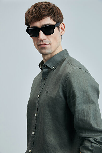 Lufian Pitaya Erkek Keten Gömlek Comfort Fit Haki