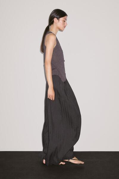 Massimo Dutti Çizgili geniş paça pantolon