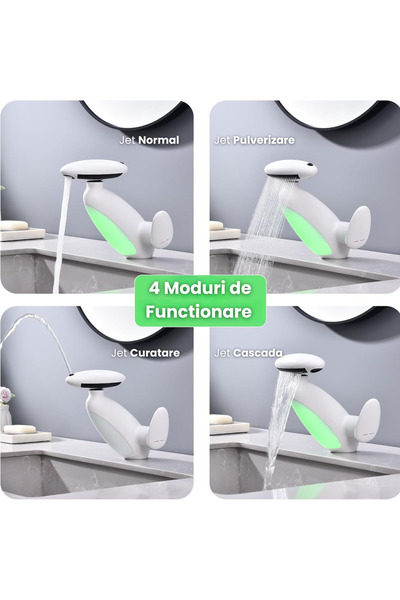 AVYRA Modern washbasin mixer with LED temperature display, 4 spray modes