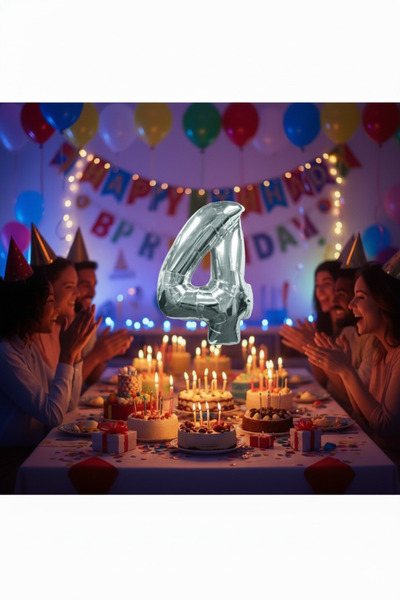 Deniz Party Store بالون فضي (4) رقم 36 - 40 سم