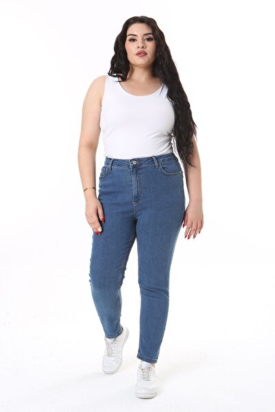 Şans Large Size High Waist Lycra Blue Jeans - Skinny Leg 65N38130