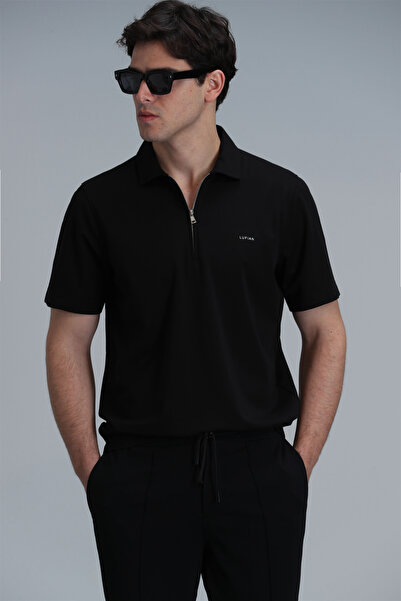 Lufian Μαύρο ανδρικό μπλουζάκι πόλο Robert Smart