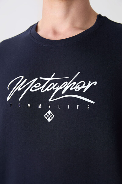 TOMMY LIFE Ανδρικό μπλουζάκι με εμπριμέ μπλουζάκι από βαμβακερό χοντρό μαλακό υφή - 88320