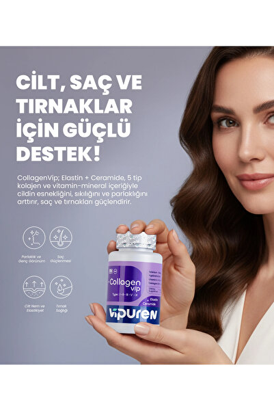 Vipuren CollagenVip –5 Tip Hidrolize Kolajen,Ceramid+Elastin,Hyaluronik Asit,Vitamin&Mineral 120 Tablet