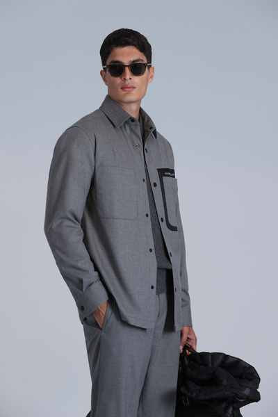 Lufian Ανδρικό πουκάμισο Slim Fit Grey Basic - Σκληρό