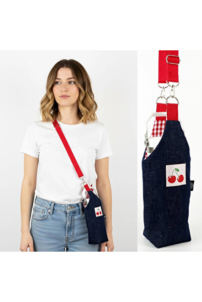 woodycord Husă pentru termos din denim model U, realizată manual, cu detaliu ...