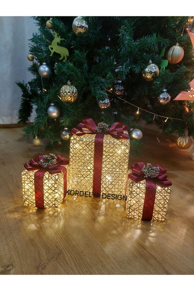 kordelya design YILBAŞI AĞACI ALTI LED IŞIKLI KUTU BÜYÜK BOY 22X22X22 CM KÜÇÜ...