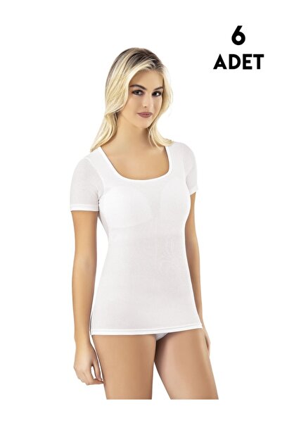 KOTA 6654 Kare Yaka Yarım Kol Modal Kaşkorse Pedli T-shirt 6'lı