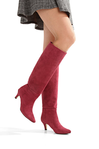 LUVETTO Μποτάκια με μυτερή μύτη μπορντό Σουέτ 5 εκ. με λεπτό τακούνι και ίσια...