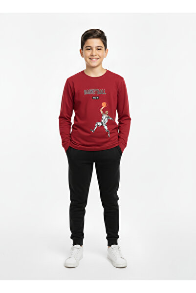 Shifre Erkek Çocuk Badi Bisiklet Yaka Uzun Kol Basketbol Baskılı Tişört