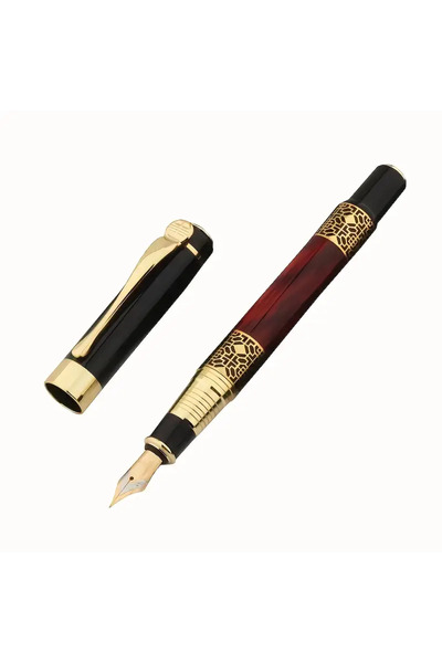 yiren Stilou elegant din metal gravat cu imitație de lemn roșu