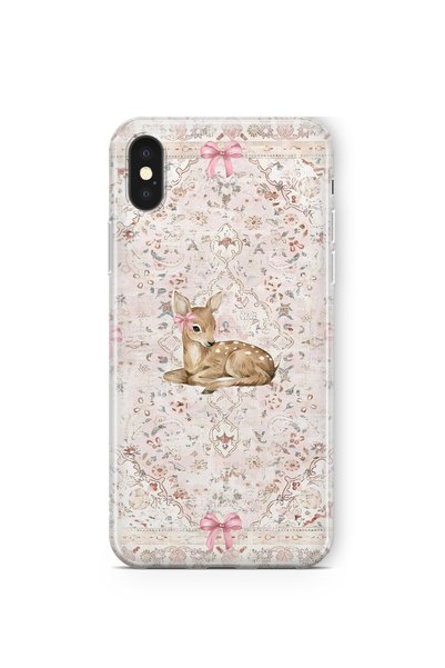 FLAMENKO iPhone X / Xs Uyumlu Geyik ve Fiyonk Desenli Şeffaf Telefon Kılıfı
