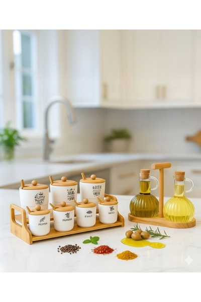 AENLINE HOME طقم مطبخ فاخر مكون من 11 قطعة - وعاء توابل سيراميك ووعاء زيت مع ...