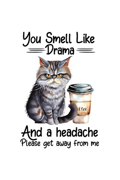 OEM Irritated Cat Sticker 'You smell like drama and a headache. Please get away from me' - PVC Vinyl, 15