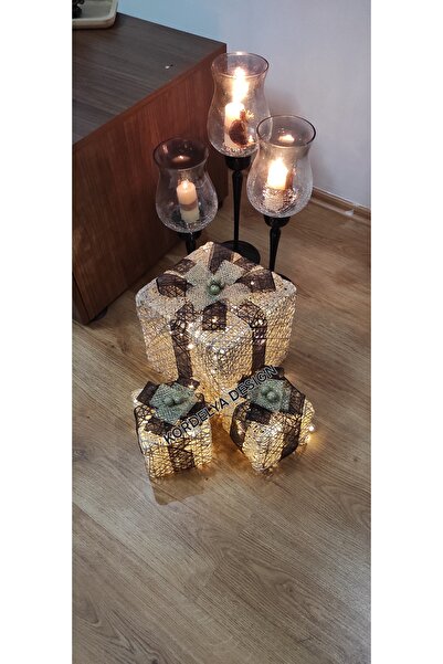 kordelya design YILBAŞI AĞACI ALTI LED IŞIKLI HEDİYE PAKETİ SETİ 3 ADET BÜYÜK...