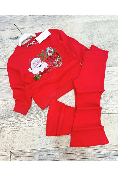 ARBİ kids Girl's Christmas Outfit with Spanish Pants and Santa Claus Pattern