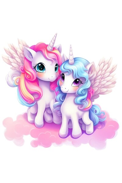 OEM Autocolant cu 2 unicorni, bordură albă, vinil PVC 10 cm