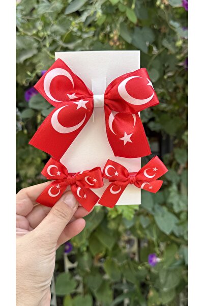 Toka Perisi طقم مشابك على شكل العلم التركي للأم والابنة (مشبك أوتوماتيكي واحد ومشبكين بمشبك)