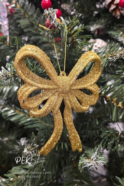 PEKSHOP Ornament pentru brad de Crăciun cu fundă mare auriu argintiu Ornament unic de lux pentru Crăciun