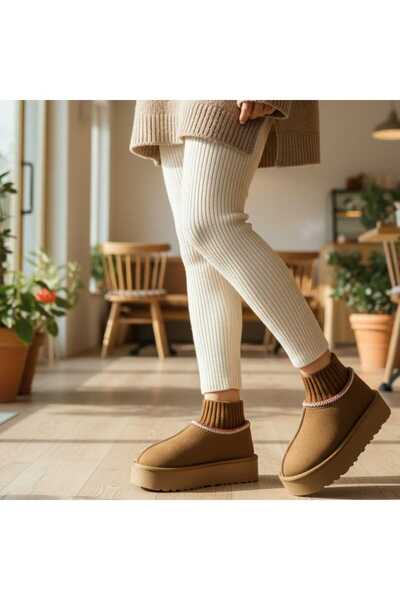 maydos Kadın Ayakkabı Kendinden Çoraplı Kalın Tabanlı Bot Yüksek Taban Nakışlı Süet Bot & Bootie