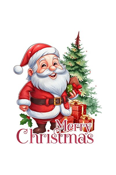 OEM Autocolant Moș Crăciun „Crăciun fericit” – vinil PVC, bordură albă, 10 cm