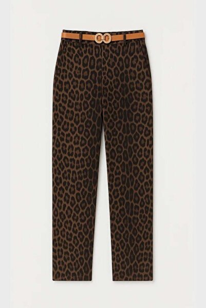 Touche Leopar Desenli Havuç Pantolon - Kahve
