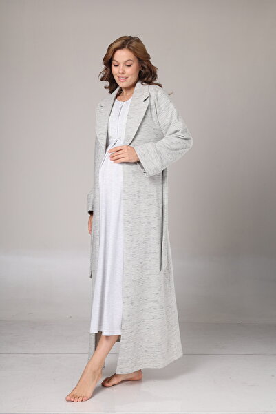 Rimel Homewear Winter Gray Melange Maternity Nightgown Set