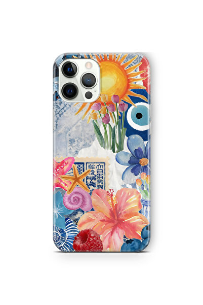 FLAMENKO iPhone 12 Pro Max Uyumlu Güneş Çiçekleri ve Nazar Boncuğu Desenli Şe...