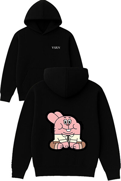 VSRN سترة بتصميم بويوك تافسان مطبوع قصة فضفاضة باللون الأسود بغطاء رأس