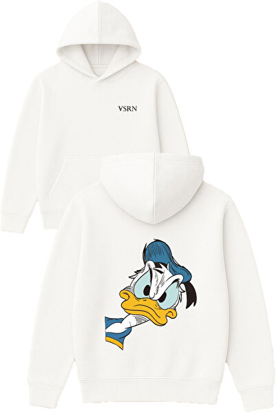 VSRN Hanorac alb supradimensionat cu glugă, cu imprimeu Duck Design