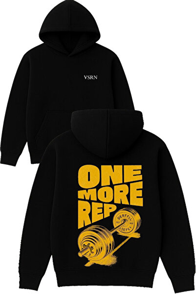 VSRN one more rep Hanorac negru supradimensionat cu glugă și imprimeu de design