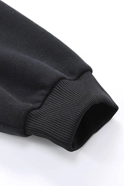 VSRN You Look Design Printed Oversized Black Hooded Sweatshirt