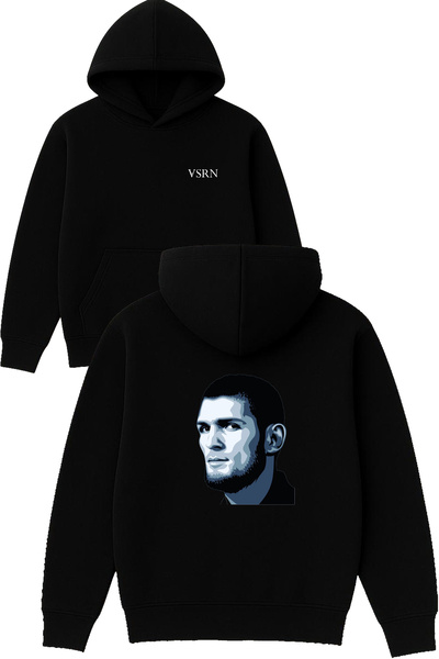VSRN Hanorac negru supradimensionat cu glugă, imprimat, Habib Design