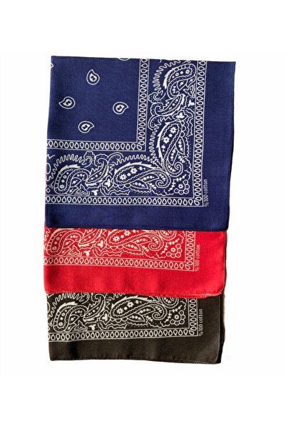 Yuchicly طقم باندانا منقوش عرقيًا مكون من 3 قطع للجنسين (أزرق داكن-أحمر-أسود)