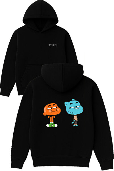 VSRN تصميم غومبال داروين تافسان مطبوع قصة فضفاضة سويت شيرت أسود بغطاء رأس