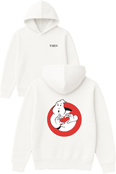 VSRN Hanorac alb supradimensionat cu glugă, cu imprimeu Ghost Heart Design