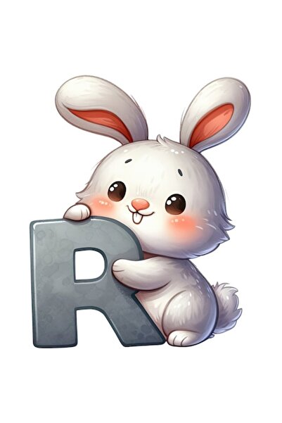 OEM Sticker with rabbit and letter "R" for kids, school, alphabet, white bord...